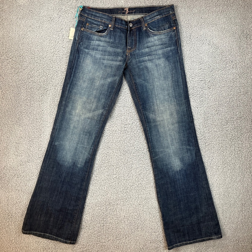 7 For All Mankind Bootcut Jeans Pink Crystal Squiggle Blue Denim 30